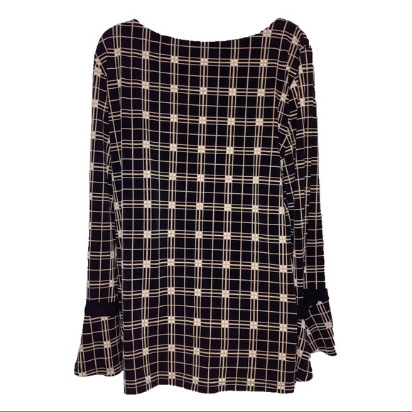 Charter Club Stretch Long Sleeve Plaid Top XL Black Tan - Picture 6 of 7